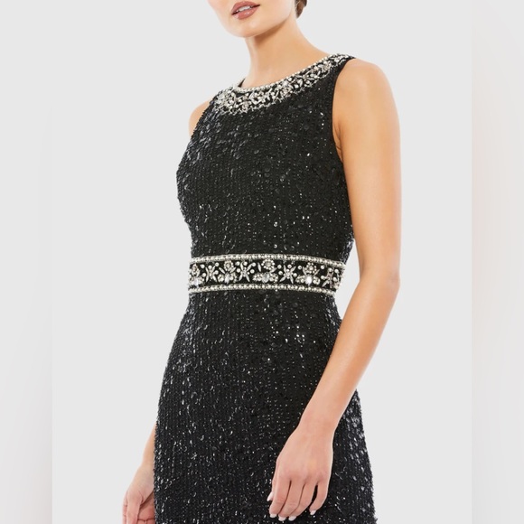 NWT MAC DUGGAL EMBELLISHED SLEEVELESS HIGH NECK MIDI DRESS BLACK 10739 - Picture 3 of 4